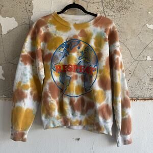 Graphic Sweatshirt Womens M Respect Earth Globe Pullover Retro Tie Dye Festival